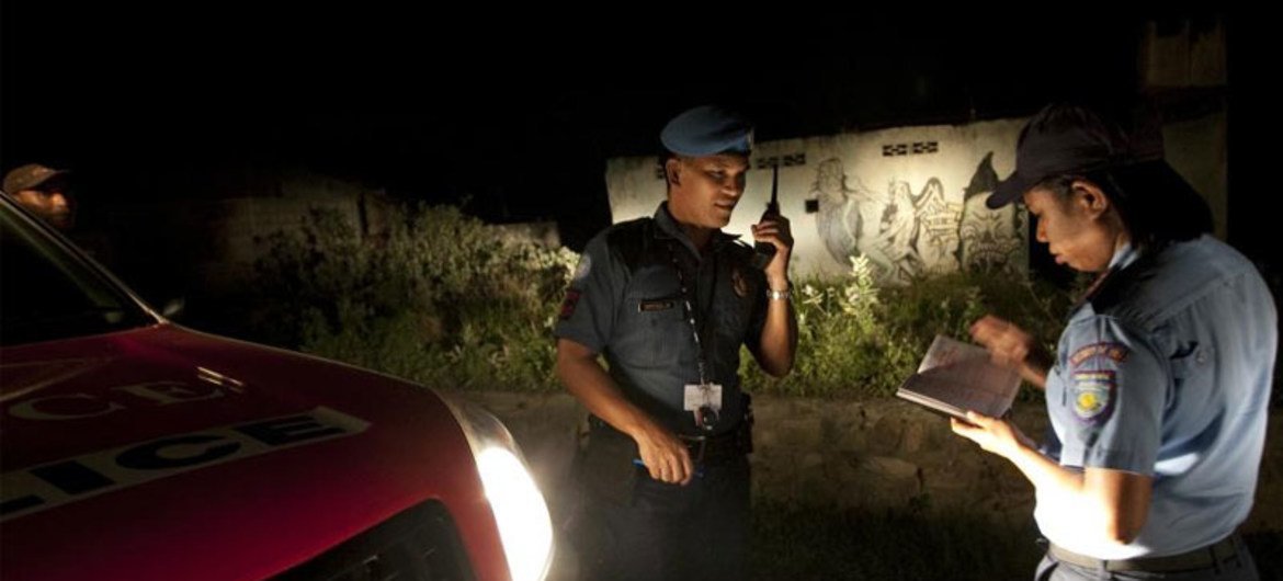 UN Police Officers on a night patrol in Dili, Timor-Leste.