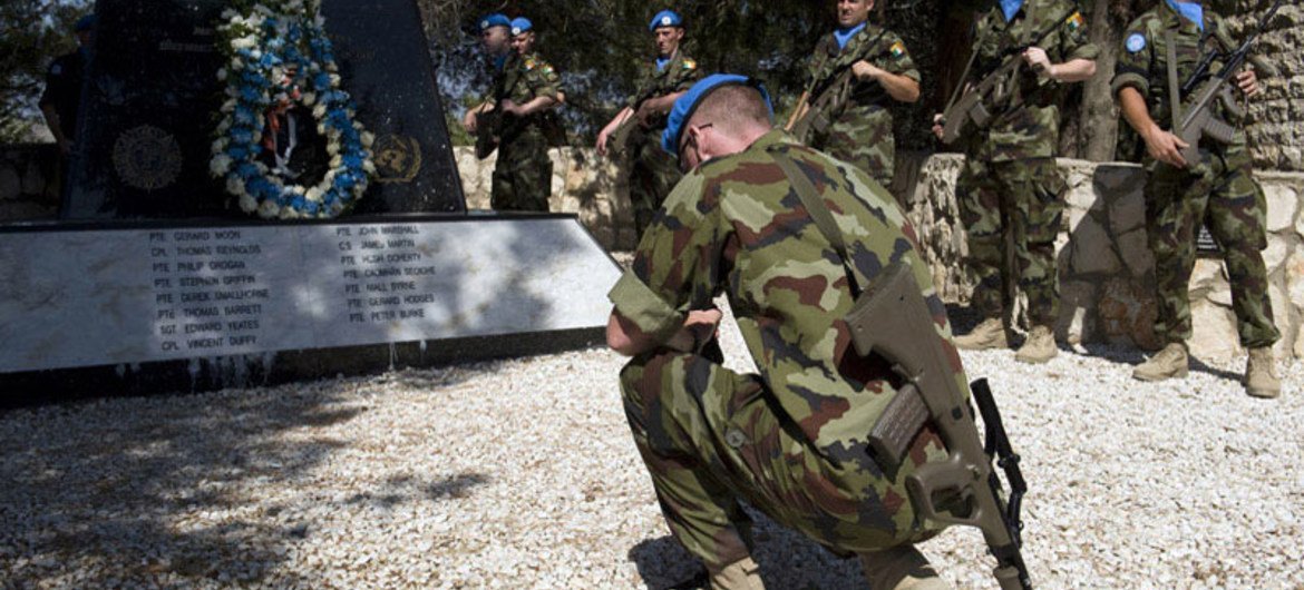 Irish peacekeepers honour their 47 fallen comrades at a memorial in Tibnin, south Lebanon, at the start of a new mission with UNIFIL