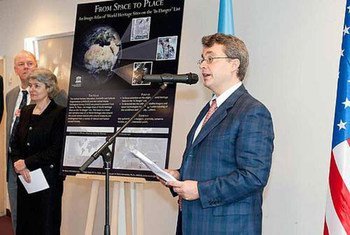 UNESCO Director-General, Irina Bokova (second left) and US Ambassador David Killion at launching of From Space to Place