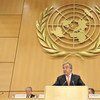 Le Haut commissaire des Nations Unies pour les réfugiés, Antonio Guterres, lors d'une conférence sur les apatrides et déracinés.