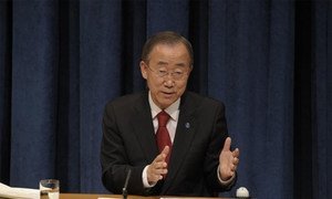 Secretary-General Ban Ki-moon speaking at year-end press conference at UN Headquarters in New York
