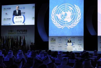 Secretary-General Ban Ki-moon speaks at the opening ceremony of the World Future Energy Summit 2012 in Abu Dhabi, United Arab Emirates.