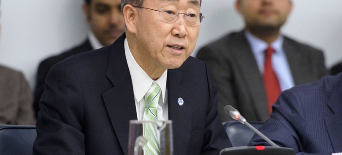 Le Secrétaire général Ban Ki-moon présente sa vision pour les cinq prochaines années devant l'Assemblée générale. Photo ONU/Mark Garten