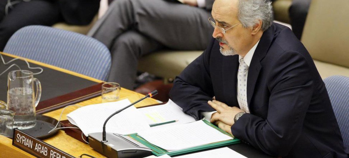 Amb. Bashar Ja’afari of Syria addresses Security Council meeting.