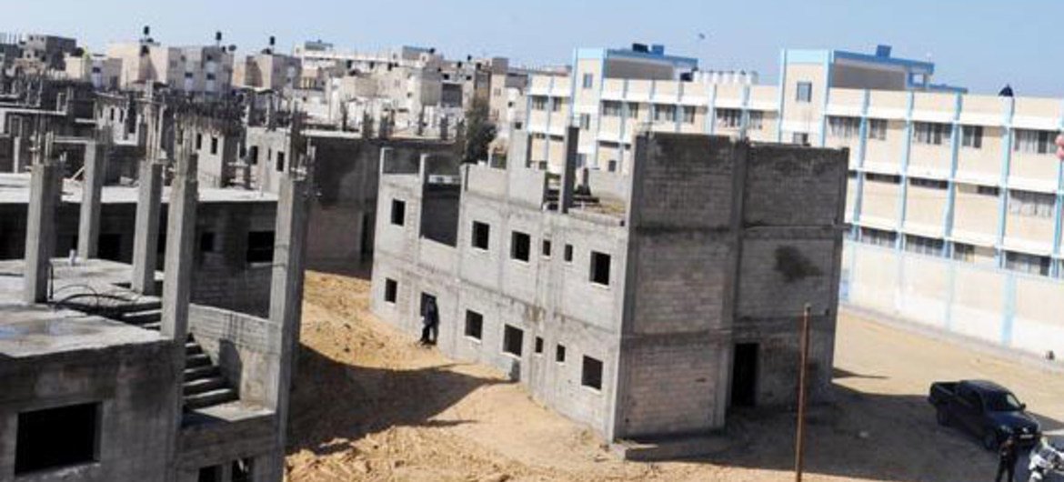 UN-funded housing project site for Palestinians at Khan Younis, Gaza.