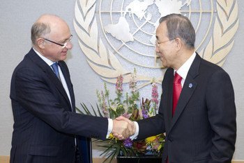 Secretary-General Ban Ki-moon (right) meets with Héctor Marcos Timerman, Minister for Foreign Affairs of Argentina.