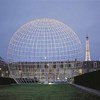 UNESCO Headquarters in Paris:  the Symbolic Globe by Erik Reitzel and the Eiffel Tower.