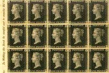 A rare large mint block of the Penny Black stamp.