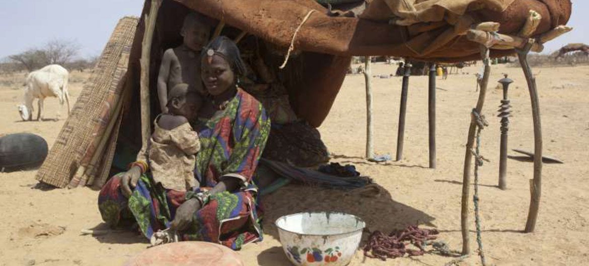 A Malian refugee rests in her makeshift shelter in Gaoudel, Ayorou district, northern Niger.
