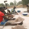 Des femmes pillent le millet dans le village de Paoua en République Centrafricaine.