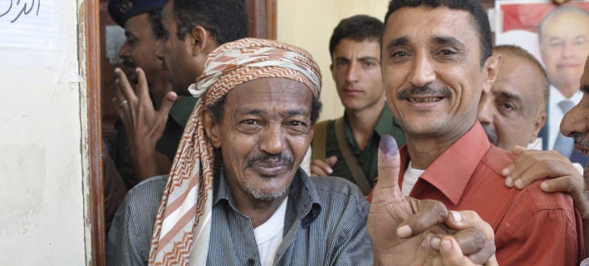 Happy faces after voting in the presidential elections in Yemen.