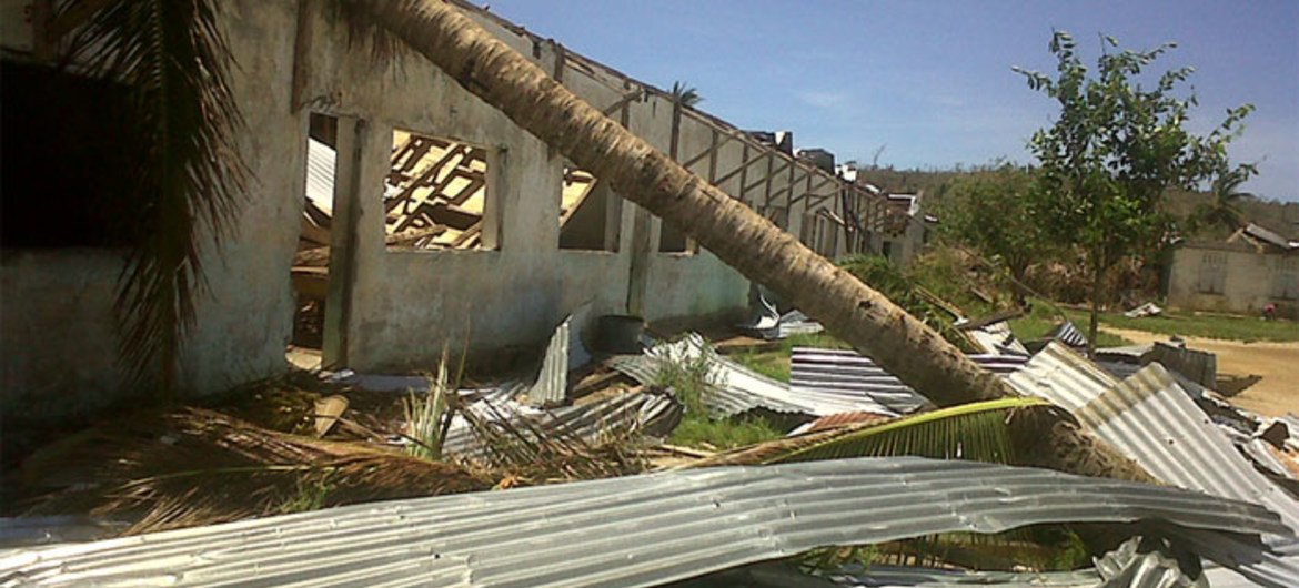 A school building in Madagascar damaged by Cyclone Giovana.
