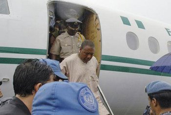 Former Liberian President Charles Taylor on his way to the Special Court for Sierra Leone in Freetown on 29 March 2006.
