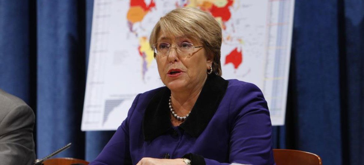 UN Women Executive Director Michelle Bachelet addresses press conference on Women in Politics.