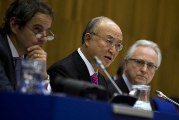 IAEA Director General Yukiya Amano (centre) addresses the March 2012 Board of Governors meeting in Vienna, Austria.