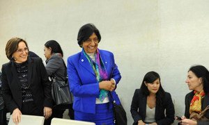 Rights Commissioner Navi Pillay (centre) at the Human Rights Council’s panel discussion to tackle violence based on sexual orientation.