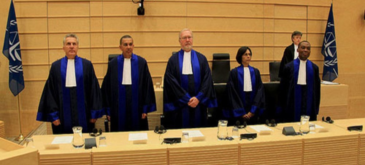 New ICC judges from left: Robert Fremr Anthony T. Carmona Howard Morrison, Olga Herrera Carbuccia and Chile Eboe-Osuji.
