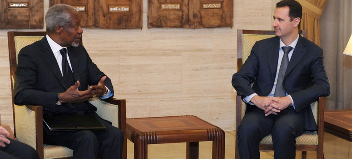L'Envoyé spécial Kofi Annan et le Président syrien Bachar al-Assad. Photo ONU/Reuters/SANA