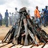 Weapons being burnt during the official launch of the Disarmament, Demobilization, Rehabilitation and Reintegration (DDRR) process in Muramvya, Burundi. (file)
