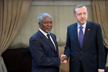 UN-Arab League envoy Kofi Annan with Turkish Prime Minister Recep Tayyip Erdogan during talks on the situation in Syria.
