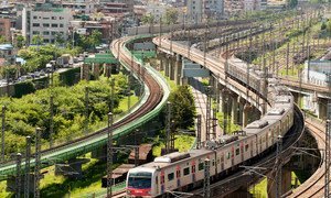  A train snakes its way through Seoul in the Republic of Korea.