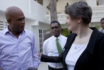 UNDP Administrator Helen Clark (right) with President Michel Martelly of Haiti.