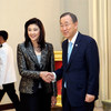 Secretary-General Ban Ki-moon  with Prime Minister Yingluck Shinawatrav on a visit to Thailand in November 2011.