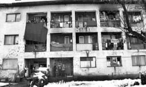 Many of Sarajevo's buildings, like this collective centre housing IDPs, were badly damaged during the war.