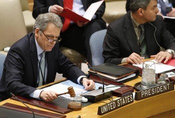 Amb. Jeffrey DeLaurentis of the United States presides over the Security Council.