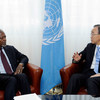 Le Secrétaire général Ban Ki-moon (à droite) et l'Envoyé spécial de l'ONU et de la Ligue arabe pour la Syrie, Kofi Annan, à Genève. Photo ONU/E. Schneider