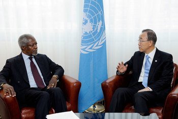 Secretary-General Ban Ki-moon (right) and UN and Arab League’s Joint Special Envoy for Syria Kofi Annan, in Geneva.