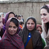 Angelina Jolie meets schoolgirls in a village in Afghanistan. She has been named Special Envoy of UNHCR chief, António Guterres.
