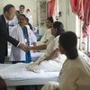 Secretary-General Ban Ki moon visits the antenatal ward at Cama Hospital in New Delhi, India.
