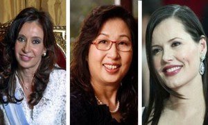 ITU Award goes to (from left) President Cristina Fernández of Argentina, Sun Yafang and Geena Davis.