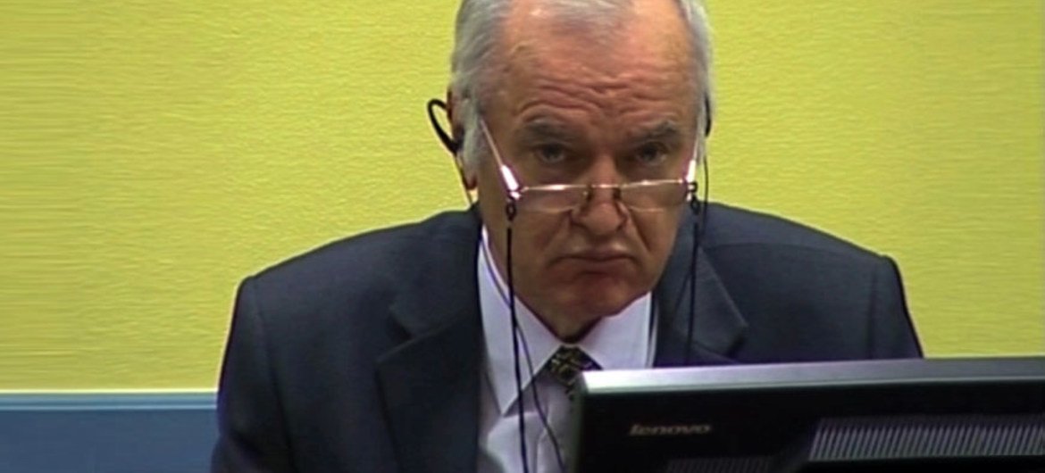 Former Bosnian Serb army commander General Ratko Mladic on trial at ICTY.