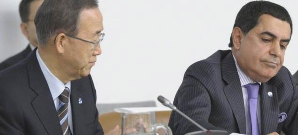 Secretary-General Ban Ki-moon (left) and General Assembly  President Nassir Abdulaziz Al-Nasser at the closing session of the High-level Thematic Debate.