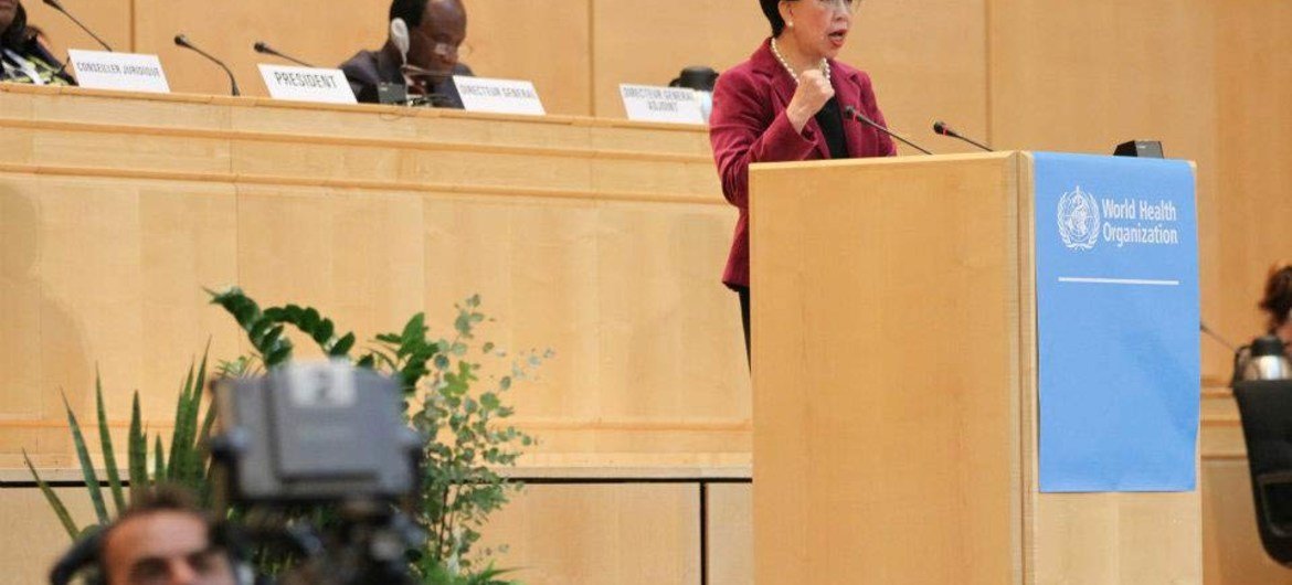 WHO Director-General Margaret Chan makes her acceptance speech after the World Health Assembly appointed her to a second term.