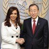 Le Secrétaire général de l'ONU, Ban Ki-moon, et la Présidente de l'Argentine, Cristina Fernandez.