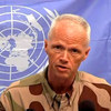 Major-General Robert Mood briefs journalists in Damascus.