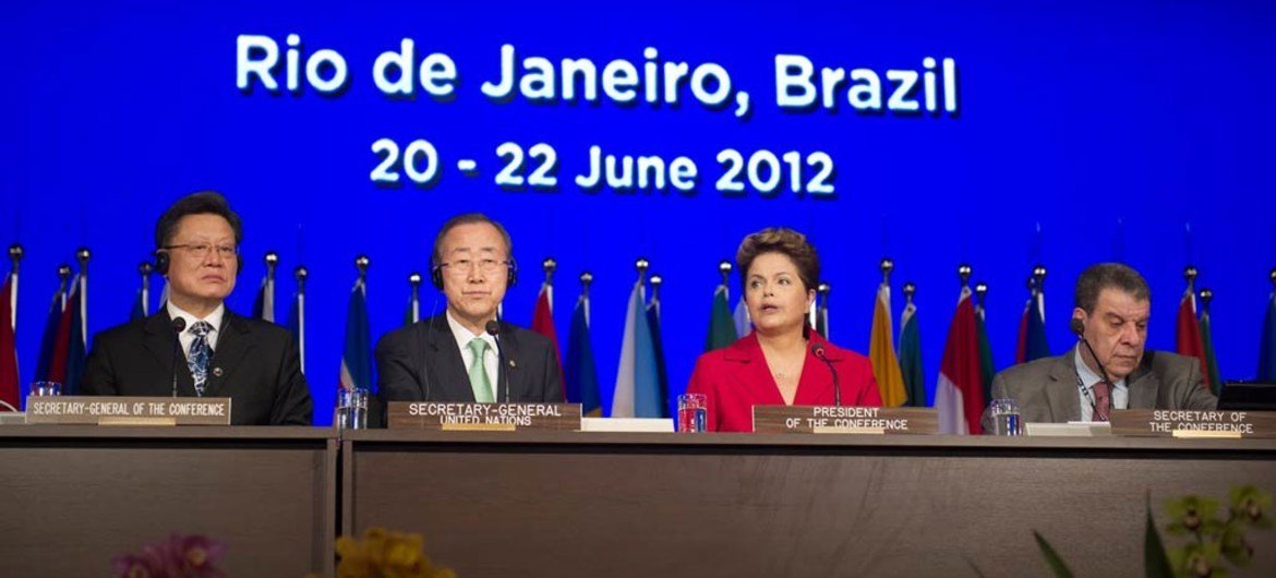 Opening of Rio+20: (L-R) Secretary-General of Rio+20, Sha Zukang, Secretary-General Ban Ki-moon, President Dilma Rousseff of Brazil and Under-Secretary-General for General Assembly Affairs and Conference Management, Muhammad Shaaban.