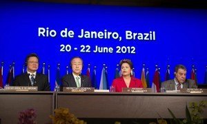 Opening of Rio+20: (L-R) Secretary-General of Rio+20, Sha Zukang, Secretary-General Ban Ki-moon, President Dilma Rousseff of Brazil and Under-Secretary-General for General Assembly Affairs and Conference Management, Muhammad Shaaban.