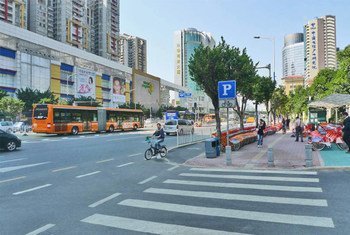 Guangzhou Zongshan BRT corridor with integrated walking and cycling, and compact, dense, mixed-use development.