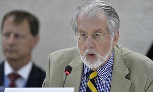 Chair of the Commission of Inquiry on Syria, Paulo Pinheiro, addresses the UN Human Rights Council in Geneva.
