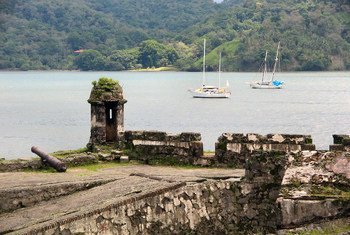 Ruins and Bay at Portobelo, Panama.