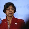 High Commissioner for Human Rights Navi Pillay speaks to reporters after a closed-door briefing on Syria to the Security Council.