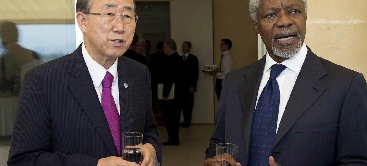 Secretary-General Ban Ki-moon (left) and Joint Special Envoy Kofi Annan.