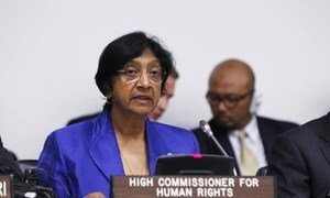 La Haut Commissaire des Nations Unies aux droits de l'homme, Navi Pillay, lors d'une réunion de l'Assemblée générale, le 16 juillet 2012. ONU Photo/JC McIlwaine.