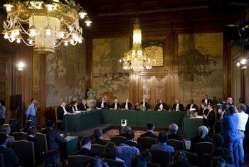 View of the International Court of Justice (ICJ) Bench during the reading of its Judgment in the case concerning former Chadian President Hissène Habré.