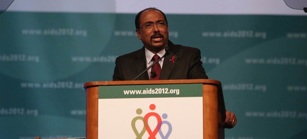 Le Directeur exécutif de l'ONUSIDA, Michel Sidibé, prononce un discours lors de la Conférence internationale sur le sida à Washington, le 22 juillet 2012. ONU Photo/Chris Kleponis.
