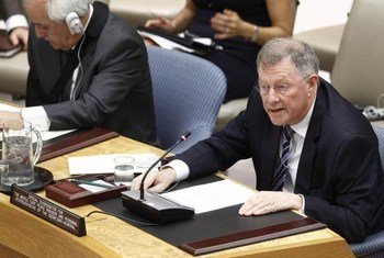 Le Coordonnateur spécial des Nations Unies pour le processus de paix au Moyen Orient Robert Serry au Conseil de sécurité de l'ONU. Photo ONU/JC McIlwaine